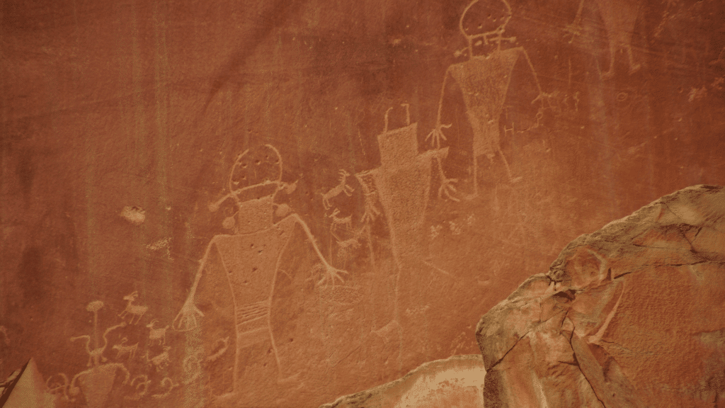 Petroglyphs drawling on a rock
