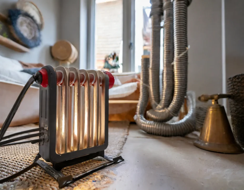 a space heater pointed at pipes in the home