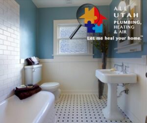 Remodel the bathroom with All Utah Plumbing logo.