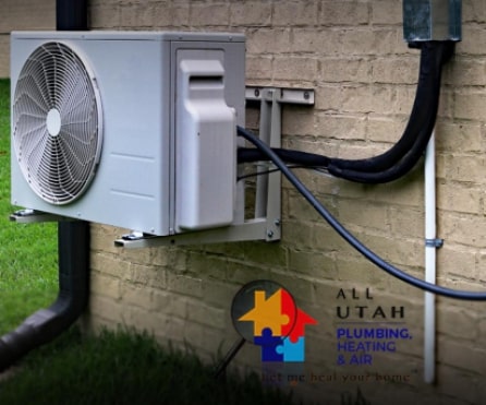 ductless mini split system with All Utah Plumbing, Heating & Air logo